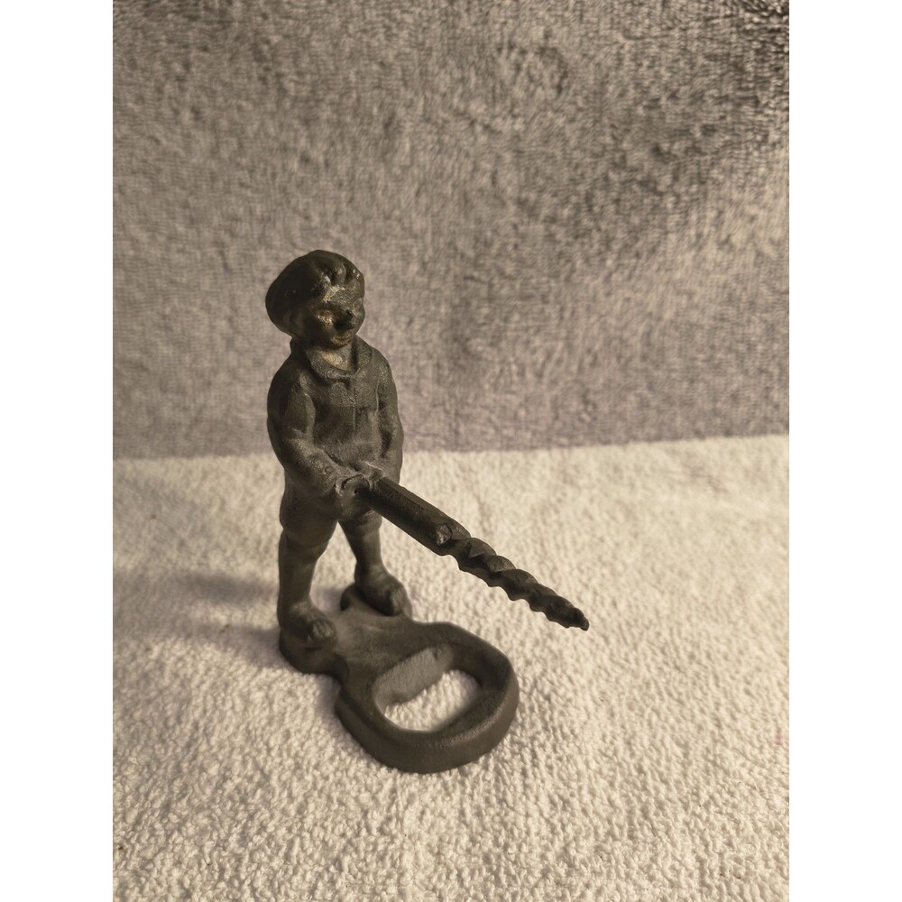 Vintage Cast Iron Naughty Boy Corkscrew Bottle Opener Manneken Pis Barware...